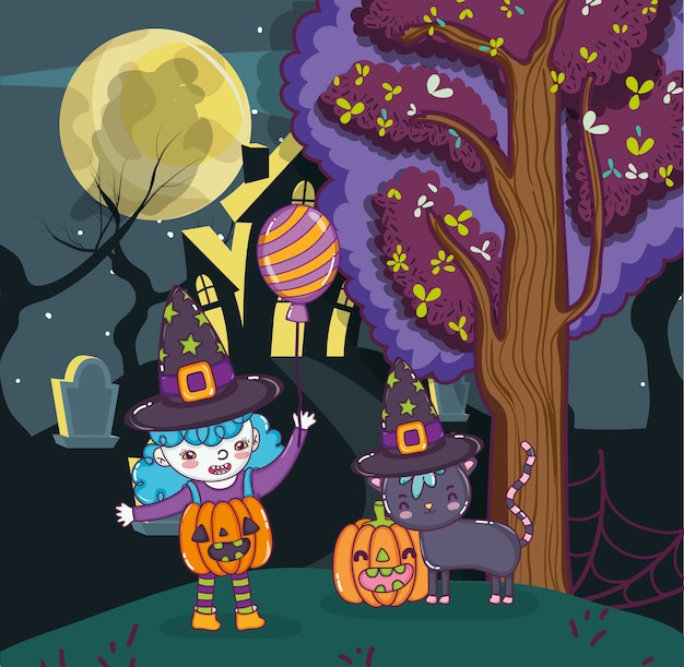 Dibujos animados de niños de halloween