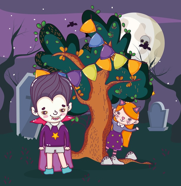 Dibujos animados de niños de halloween