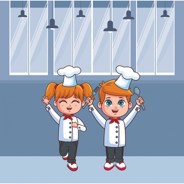 Vector dibujos animados de niños lindo chef