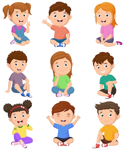 Dibujos animados de niños lindos con diferentes expresiones