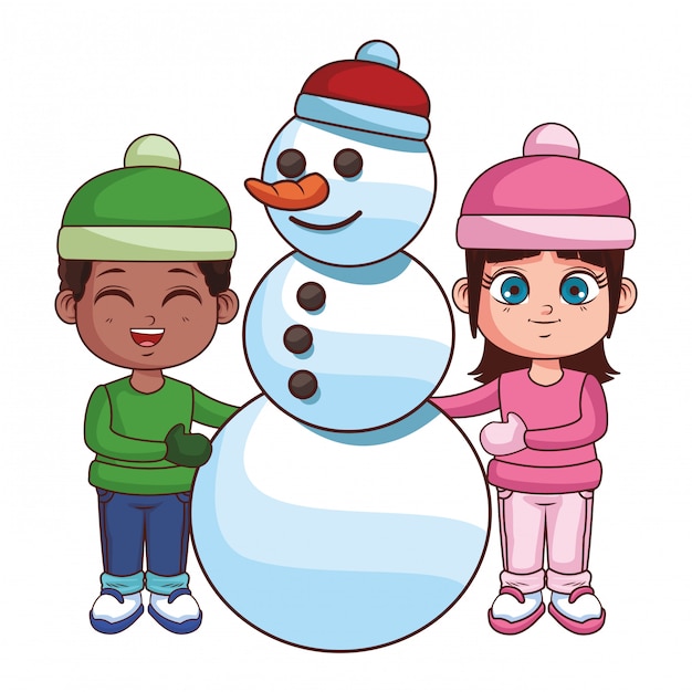 Dibujos animados de niños lindos de invierno