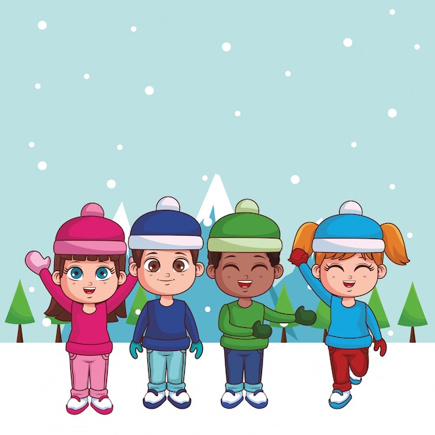 Vector dibujos animados de niños lindos de invierno