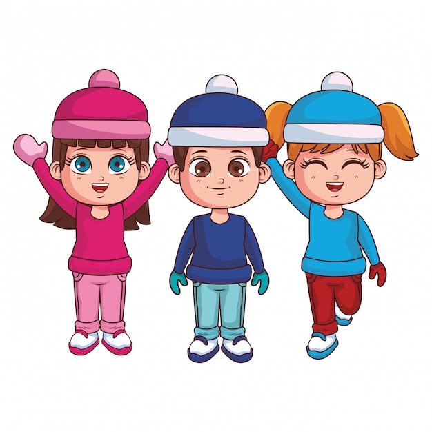 Dibujos animados de niños lindos de invierno
