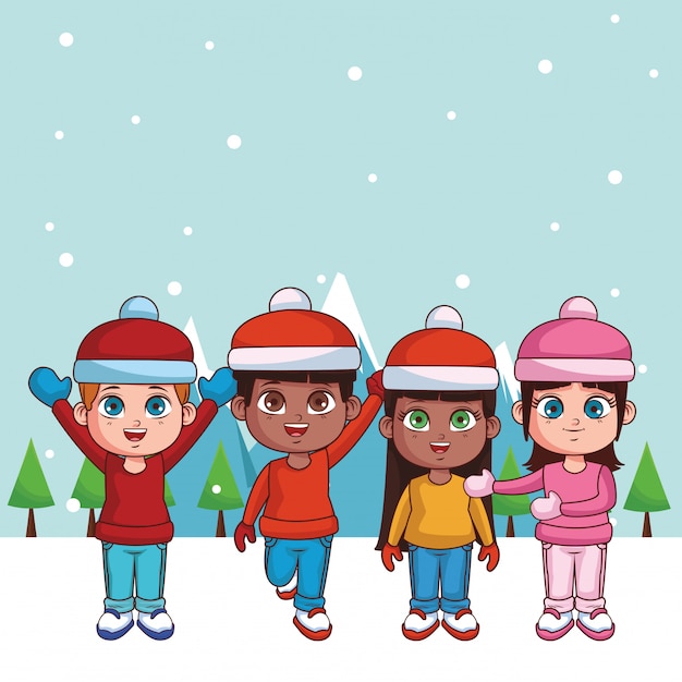 Vector dibujos animados de niños lindos de invierno