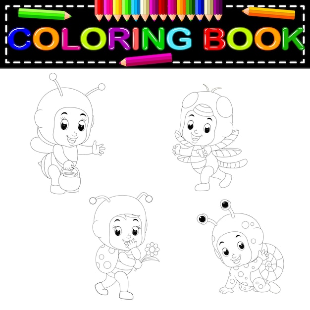dibujos animados de niños lindos vistiendo traje de animal
