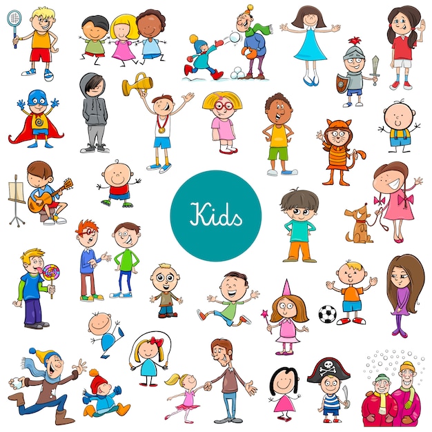 Dibujos animados para niños personajes conjunto grande