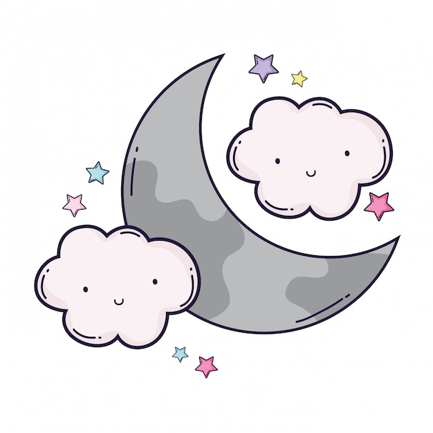 Dibujos animados de la nube y la luna