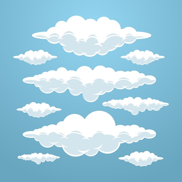 dibujos animados de nubes en el conjunto de ilustración de vector de cielo