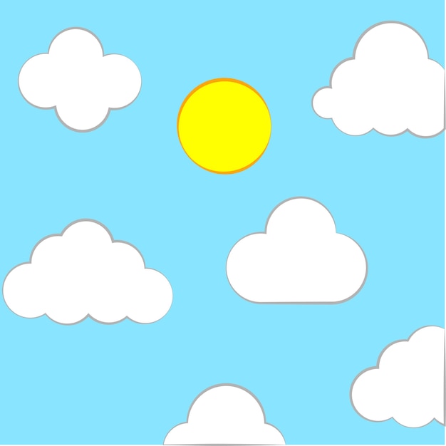 Vector dibujos animados de nubes y sol. fondo de cielo de nubes y sol. ilustración vectorial eps 10.