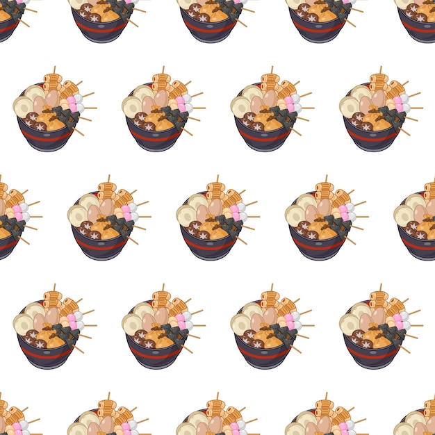 Dibujos animados oden comida japonesa de patrones sin fisuras en colores de fondo
