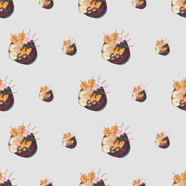 Dibujos animados oden comida japonesa de patrones sin fisuras en colores de fondo