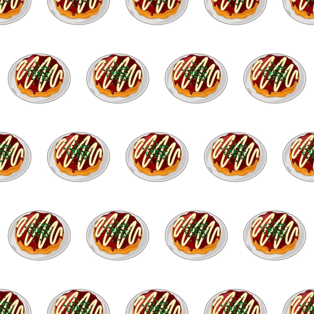 Dibujos animados okonomiyaki comida japonesa de patrones sin fisuras en colores de fondo