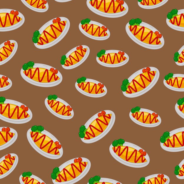 Dibujos animados omurice comida japonesa de patrones sin fisuras en colores de fondo