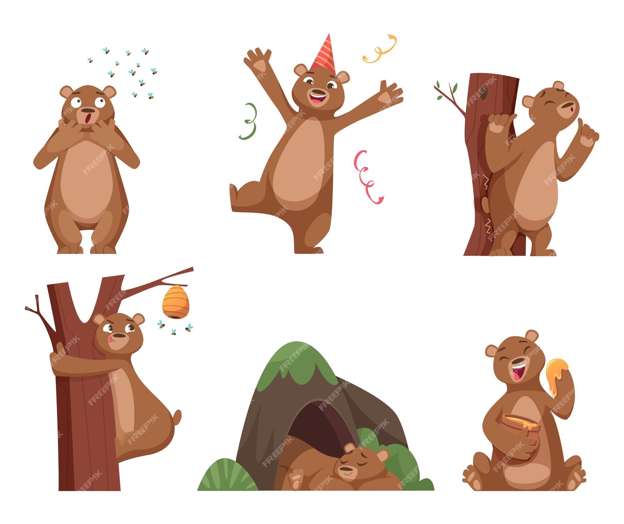 Dibujos animados de oso animal divertido salvaje en acción posa oso cómico marrón con conjunto de caracteres vectoriales exactos de miel | Vector Premium Dibujos animados de oso animal divertido salvaje en acción posa oso cómico marrón con conjunto de caracteres vectoriales exactos de miel | Vector Premium