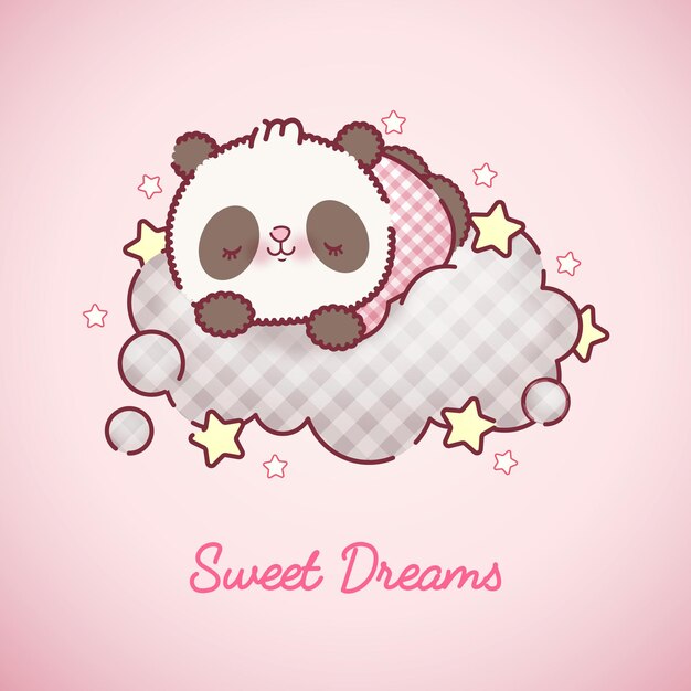 Dibujos animados de oso panda bebé durmiendo vector premium