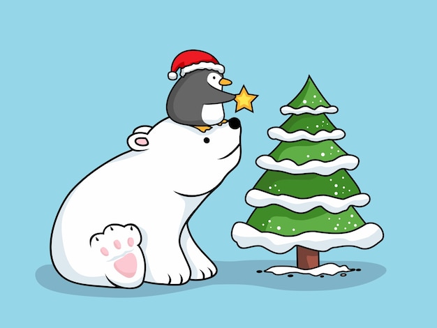 Dibujos animados de oso y pingüino feliz navidad