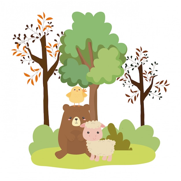 Dibujos animados de oso pollo y cabra