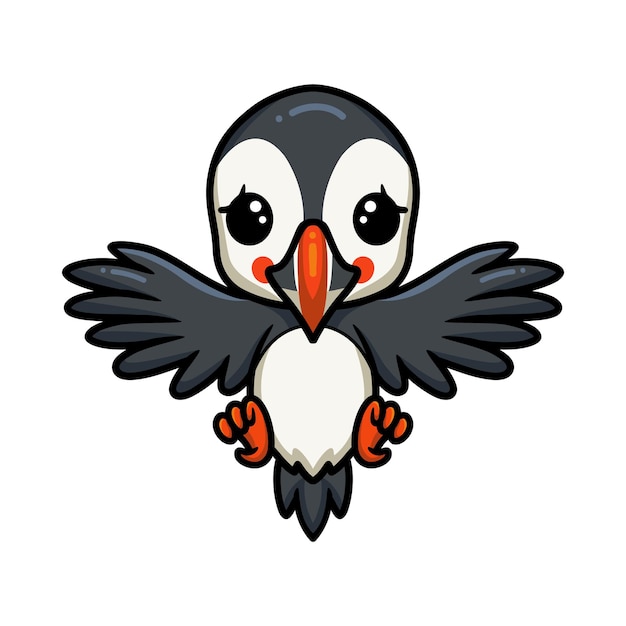 Dibujos animados de pájaro frailecillo lindo volando