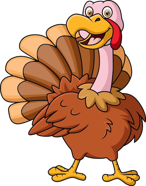 Dibujos animados de pájaro pavo feliz sobre fondo blanco