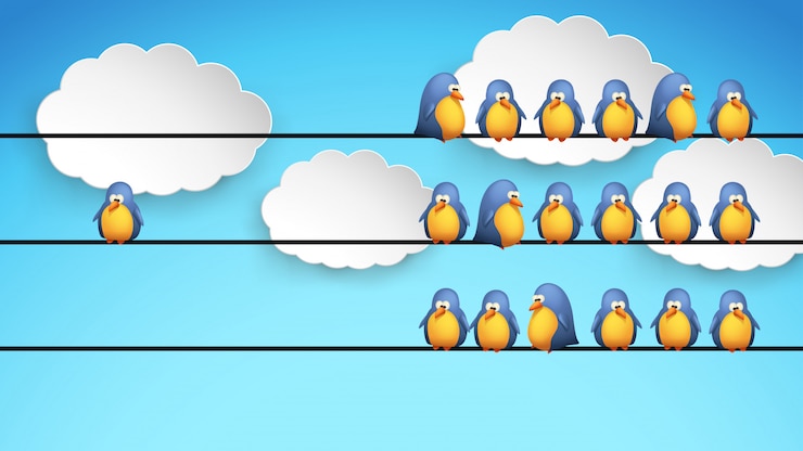 Vector dibujos animados de pájaros en el alambre con nubes