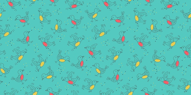 dibujos animados pájaros divertidos patrón simple dibujo repetido dibujos de líneas de garabatos iconos fondo sin costuras