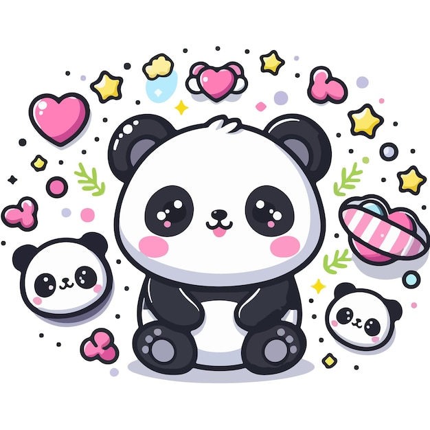 Dibujos animados de panda bonitos aislados en fondo blanco ilustración vectorial