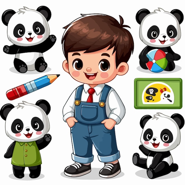 Vector dibujos animados de panda bonitos aislados en fondo blanco ilustración vectorial