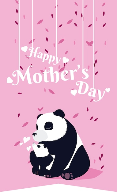 Dibujos animados de panda feliz día de las madres