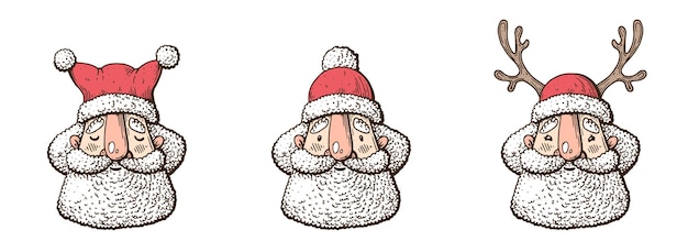 Dibujos animados de Papá Noel con barba y sombrero Ilustración vectorial hecha con tinta y pluma sobre papel