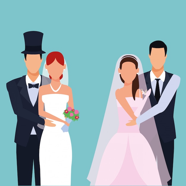 Dibujos animados de parejas de boda