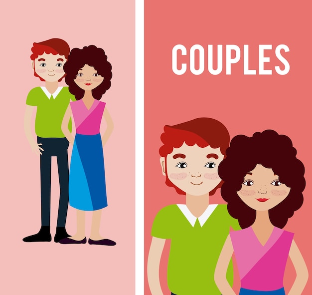 Vector dibujos animados de parejas lindas