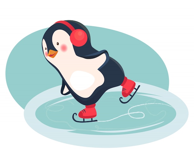 Dibujos animados de patinador pingüino