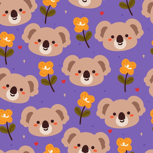 dibujos animados de patrones sin fisuras koala planta y flor papel tapiz animal lindo para papel de regalo textil