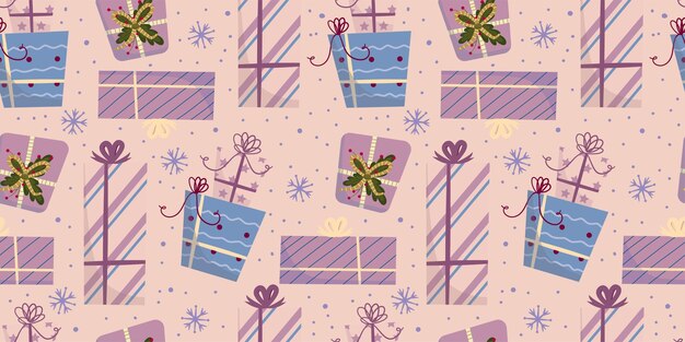 Dibujos animados de patrones sin fisuras vacaciones de Navidad Vector de dibujos animados de Navidad de patrones sin fisuras Caja de regalo festiva Fondo de vacaciones