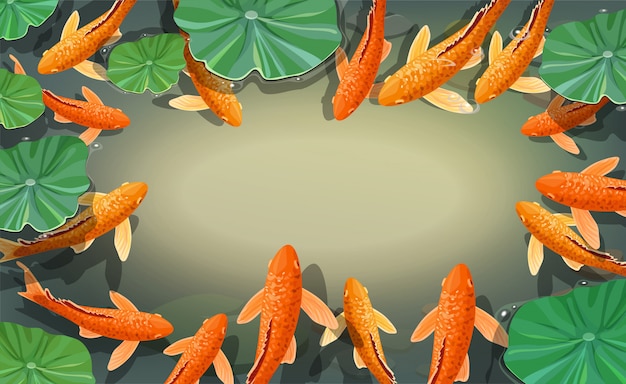 Dibujos animados de peces koi en un estanque