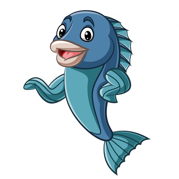 Dibujos animados peces mascota agitando la mano