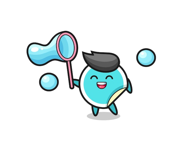 Dibujos animados de pegatina feliz jugando pompas de jabón, diseño de estilo lindo para camiseta, pegatina, elemento de logotipo