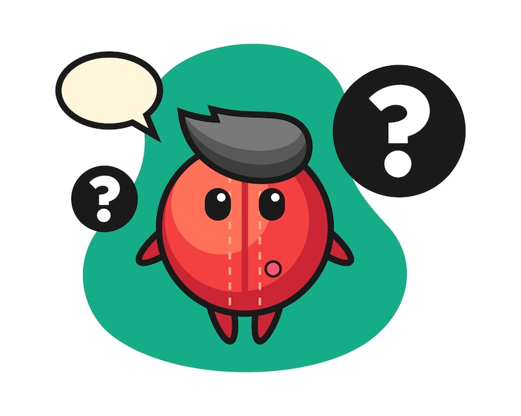Vector dibujos animados de pelota de cricket con el signo de interrogación
