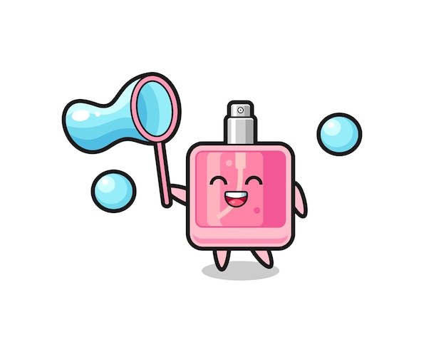 Dibujos animados de perfume feliz jugando pompas de jabón, diseño de estilo lindo para camiseta, pegatina, elemento de logotipo