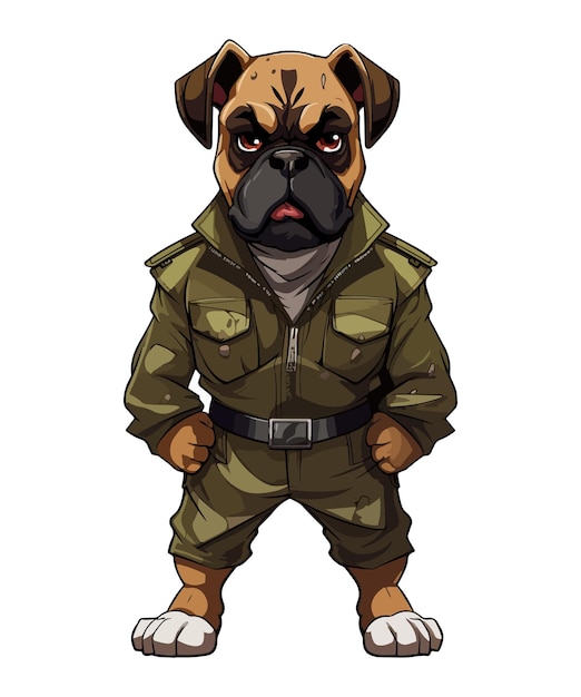Vector dibujos animados de perro boxer con uniforme del ejército