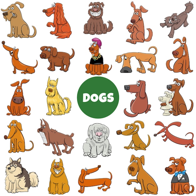 Dibujos animados perros y cachorros personajes cómicos gran conjunto