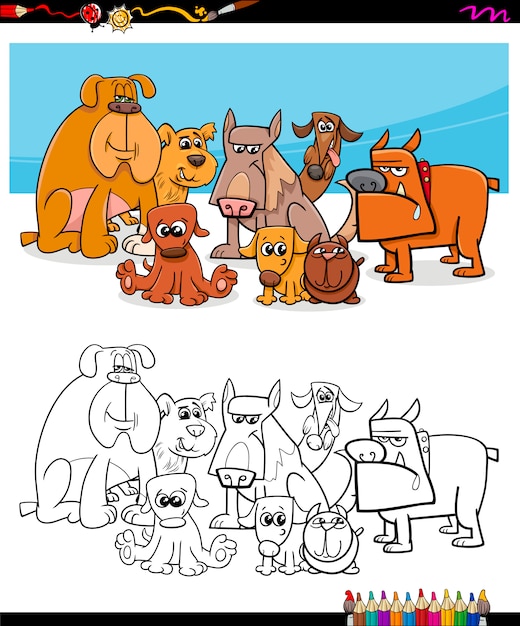 Dibujos animados perros colorear página