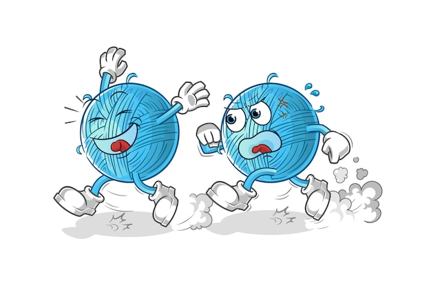 Dibujos animados de persecución de juego de bolas de hilo. vector de mascota de dibujos animados