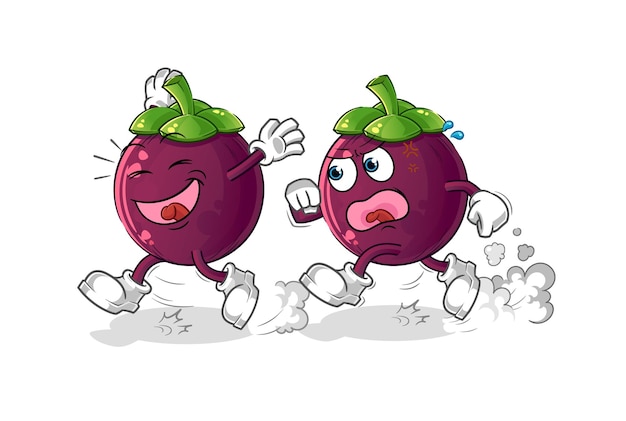 dibujos animados de persecución de mangostán. vector de mascota de dibujos animados