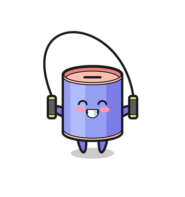 Vector dibujos animados de personaje de alcancía de cilindro con diseño lindo de saltar la cuerda