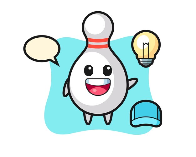 Dibujos animados de personaje de bolos obteniendo la idea, diseño de estilo lindo para camiseta, pegatina, elemento de logotipo