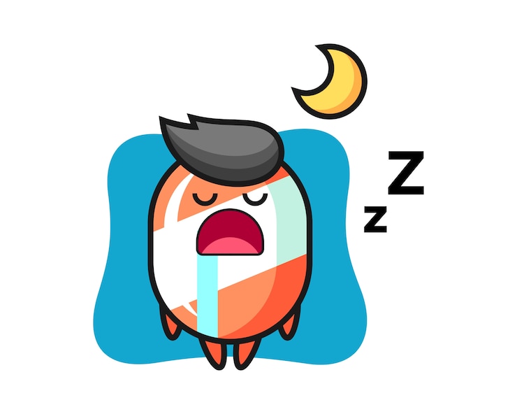Vector dibujos animados de personaje de caramelo durmiendo en la noche
