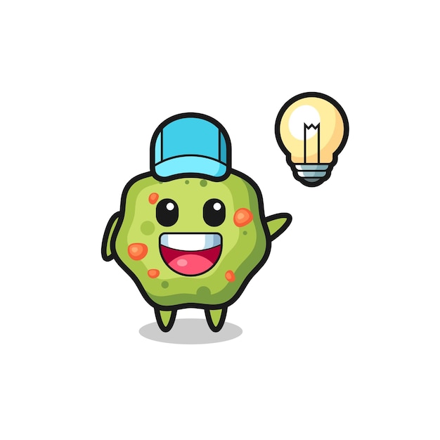 Dibujos animados de personaje de vómito entendiendo la idea, diseño de estilo lindo para camiseta, pegatina, elemento de logotipo
