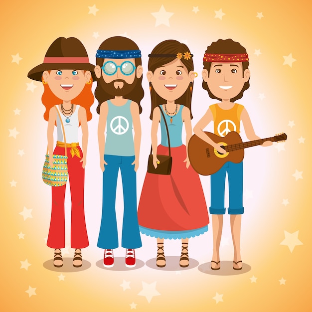 Dibujos animados de personas hippie