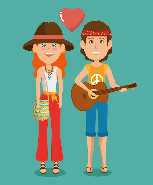 Dibujos animados de personas hippie